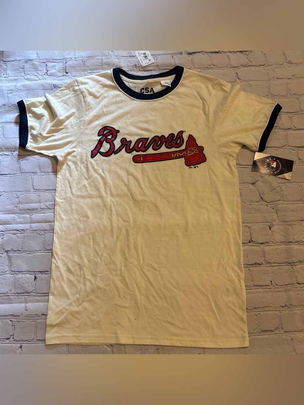 Braves Ringer Tee - Cream with Navy Trim